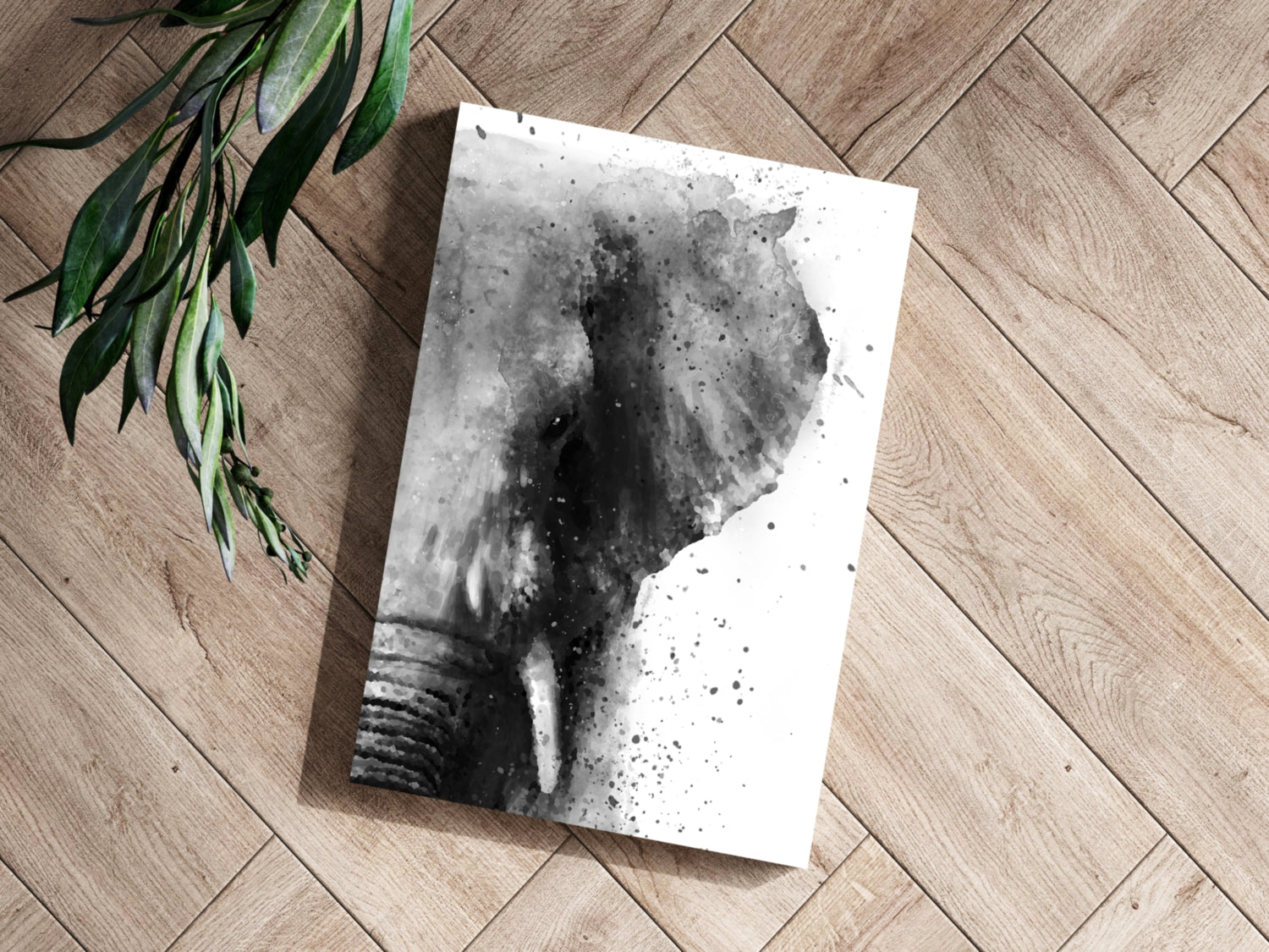 Black And White Watercolor Splatter Elephant Aluminum Print