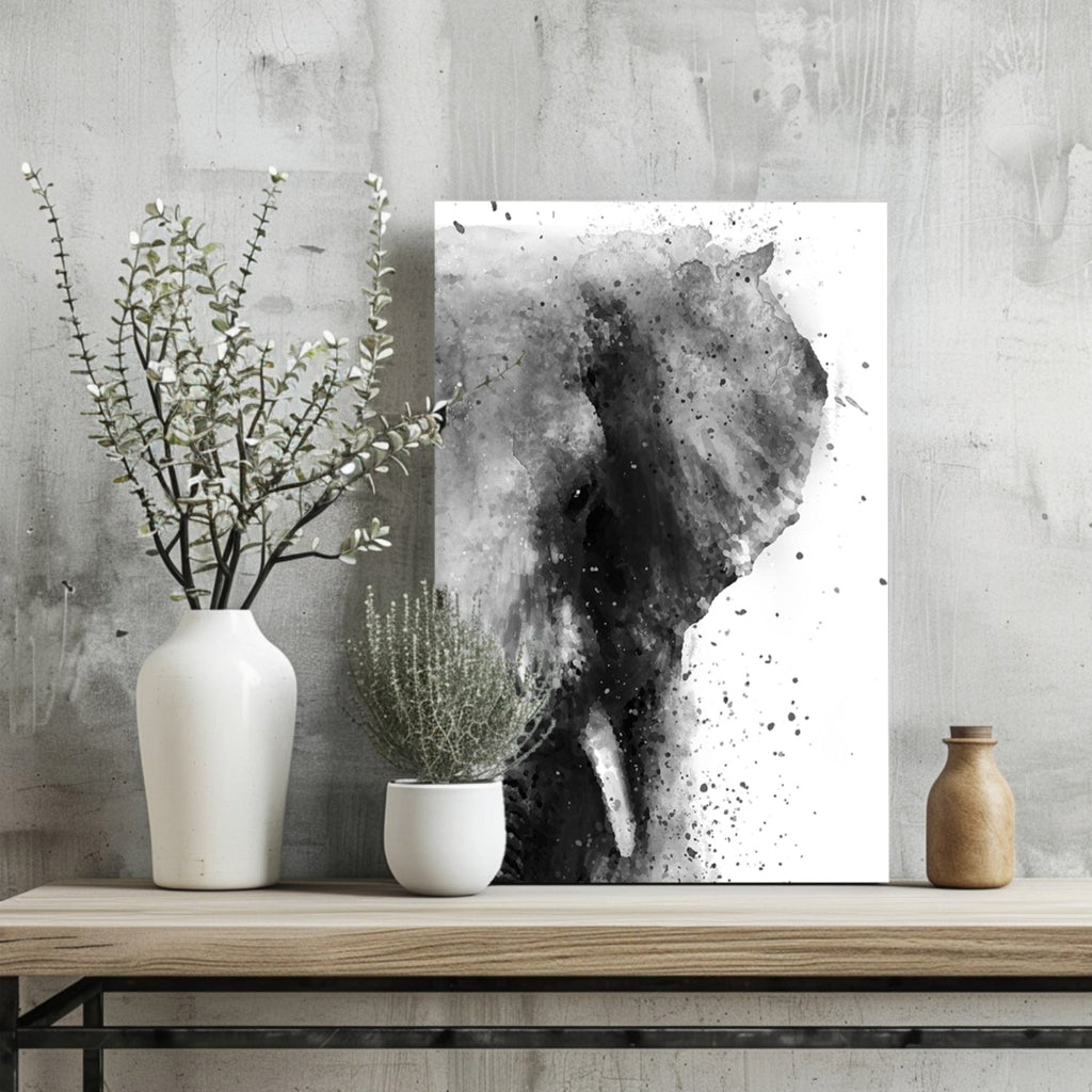 Black And White Watercolor Splatter Elephant Aluminum Print