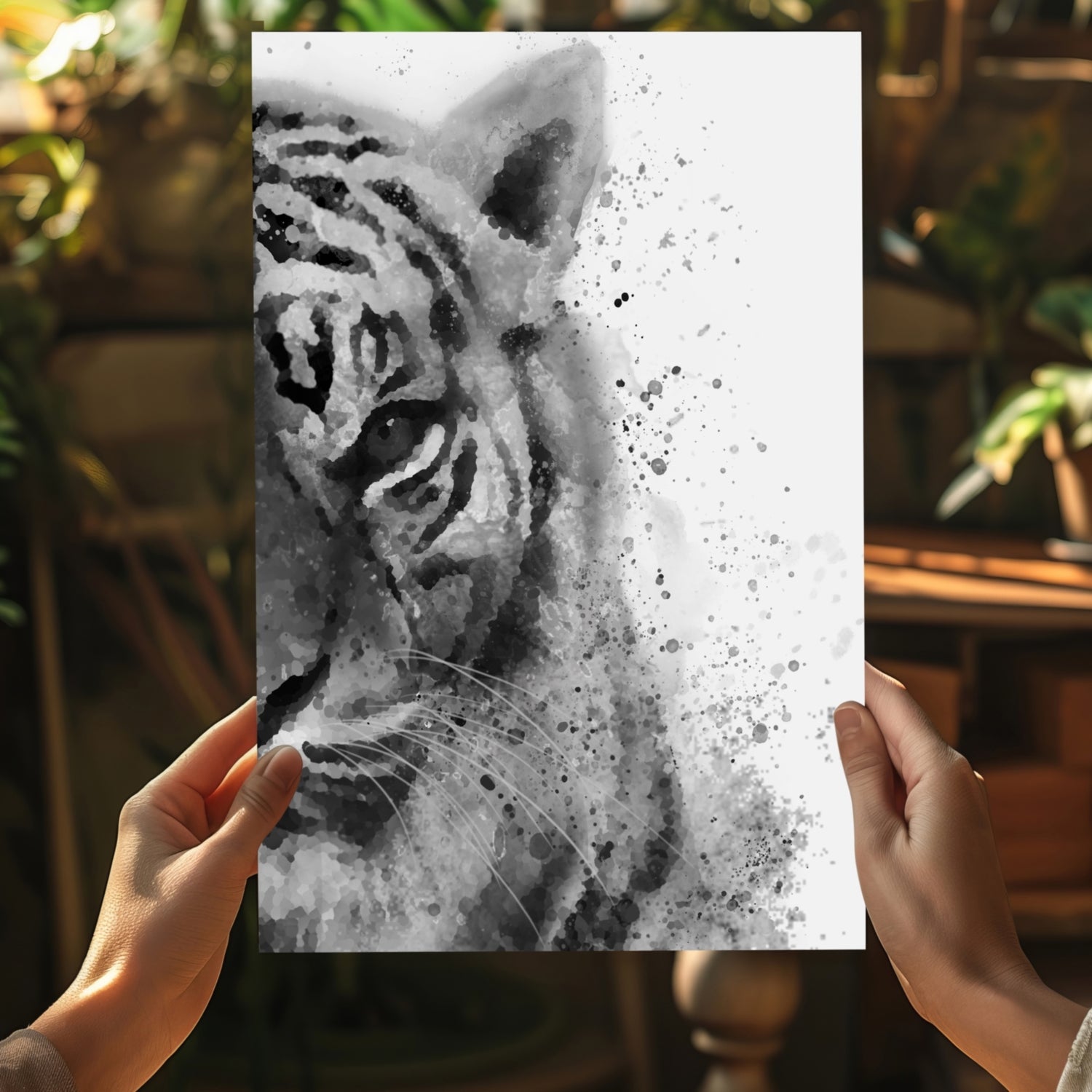 Black and White Watercolor Tiger Aluminum Print