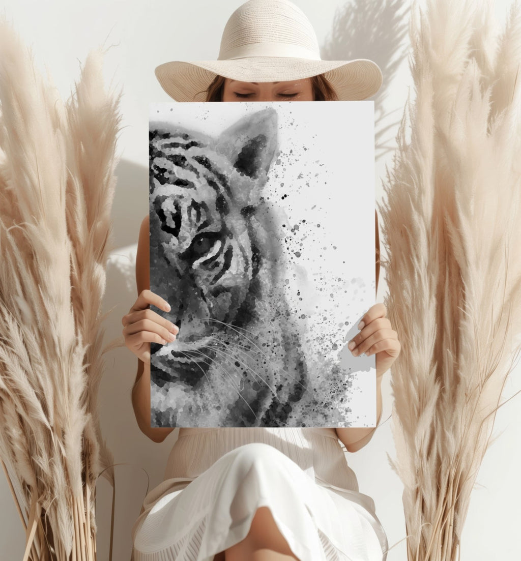 Black and White Watercolor Tiger Aluminum Print