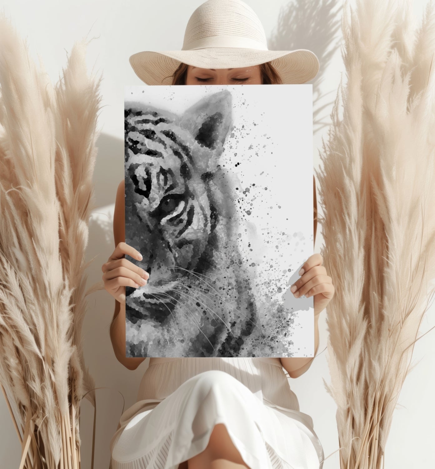 Black and White Watercolor Tiger Aluminum Print
