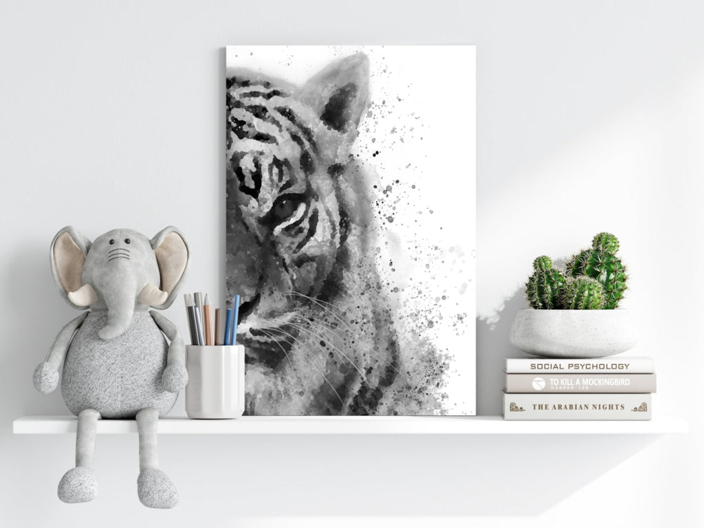 Black and White Watercolor Tiger Aluminum Print