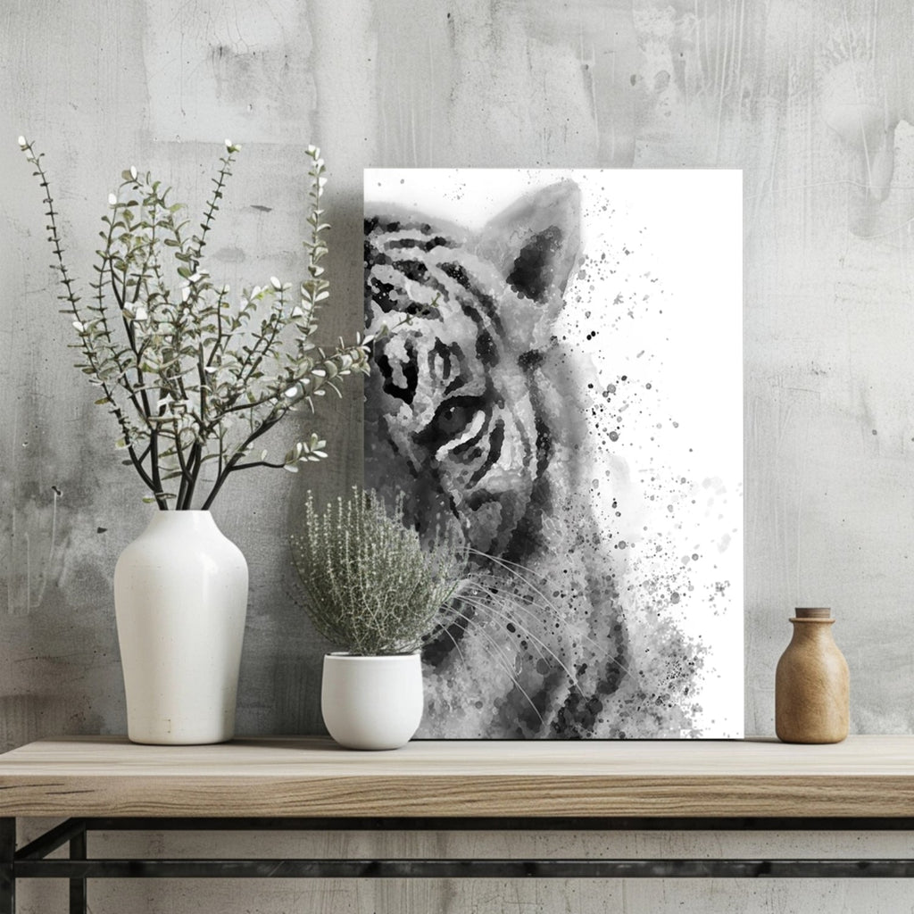 Black and White Watercolor Tiger Aluminum Print