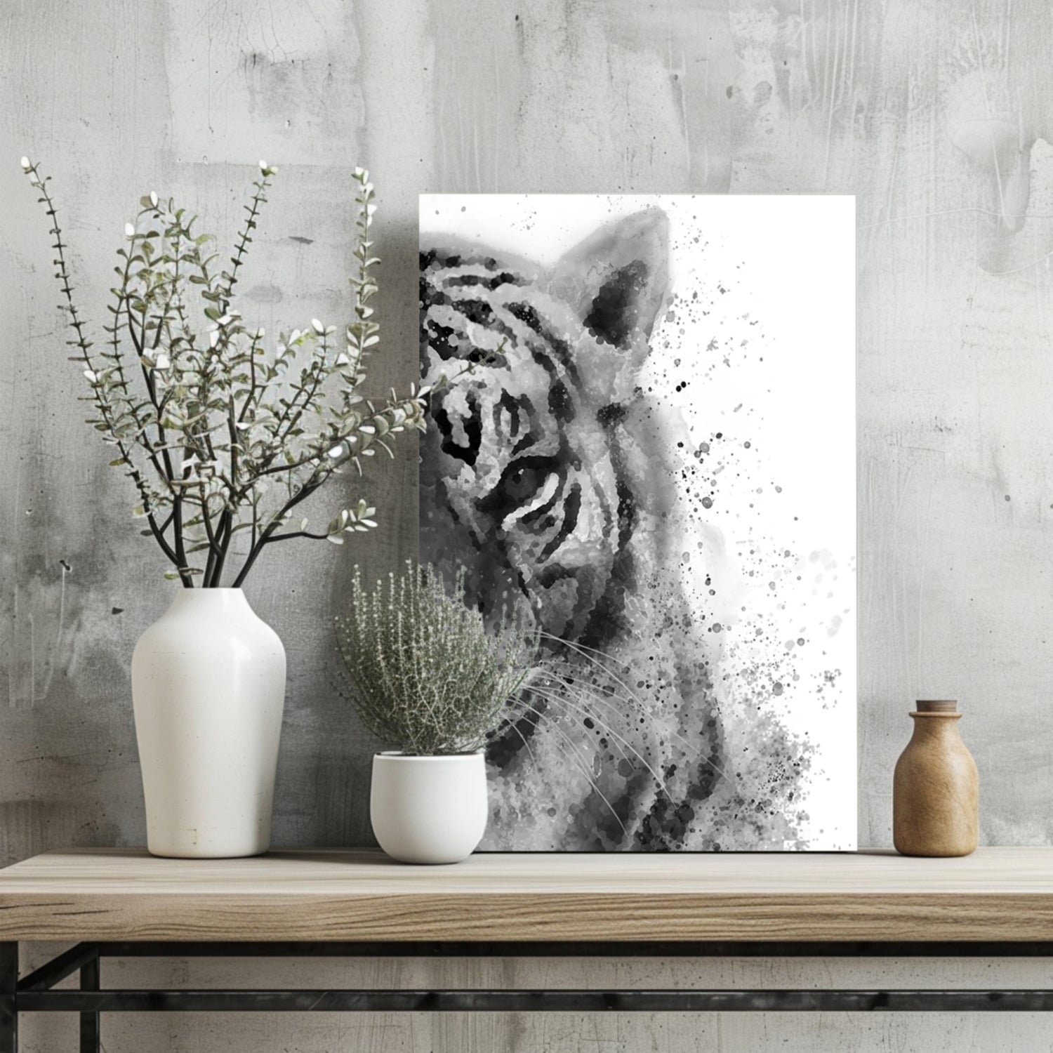 Black and White Watercolor Tiger Aluminum Print
