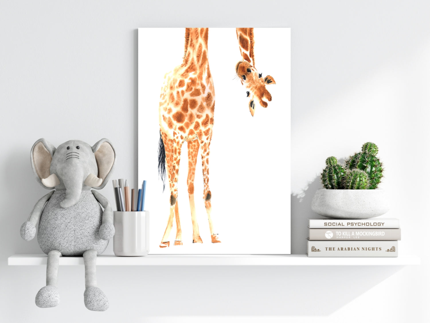 Upside Down Peeking Watercolor Giraffe Aluminum Print