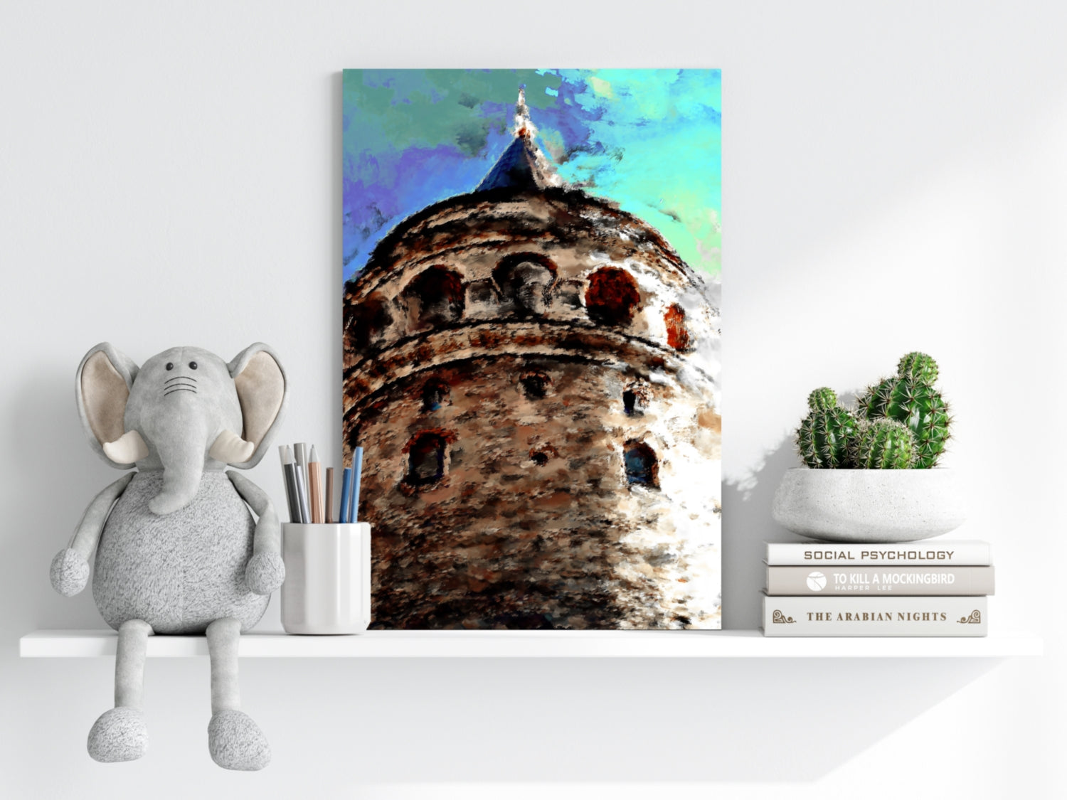 Painterly Blue Sky Galata Tower Aluminum Print