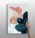 Peach and Teal Rubber Plant Leaves Aluminum Print