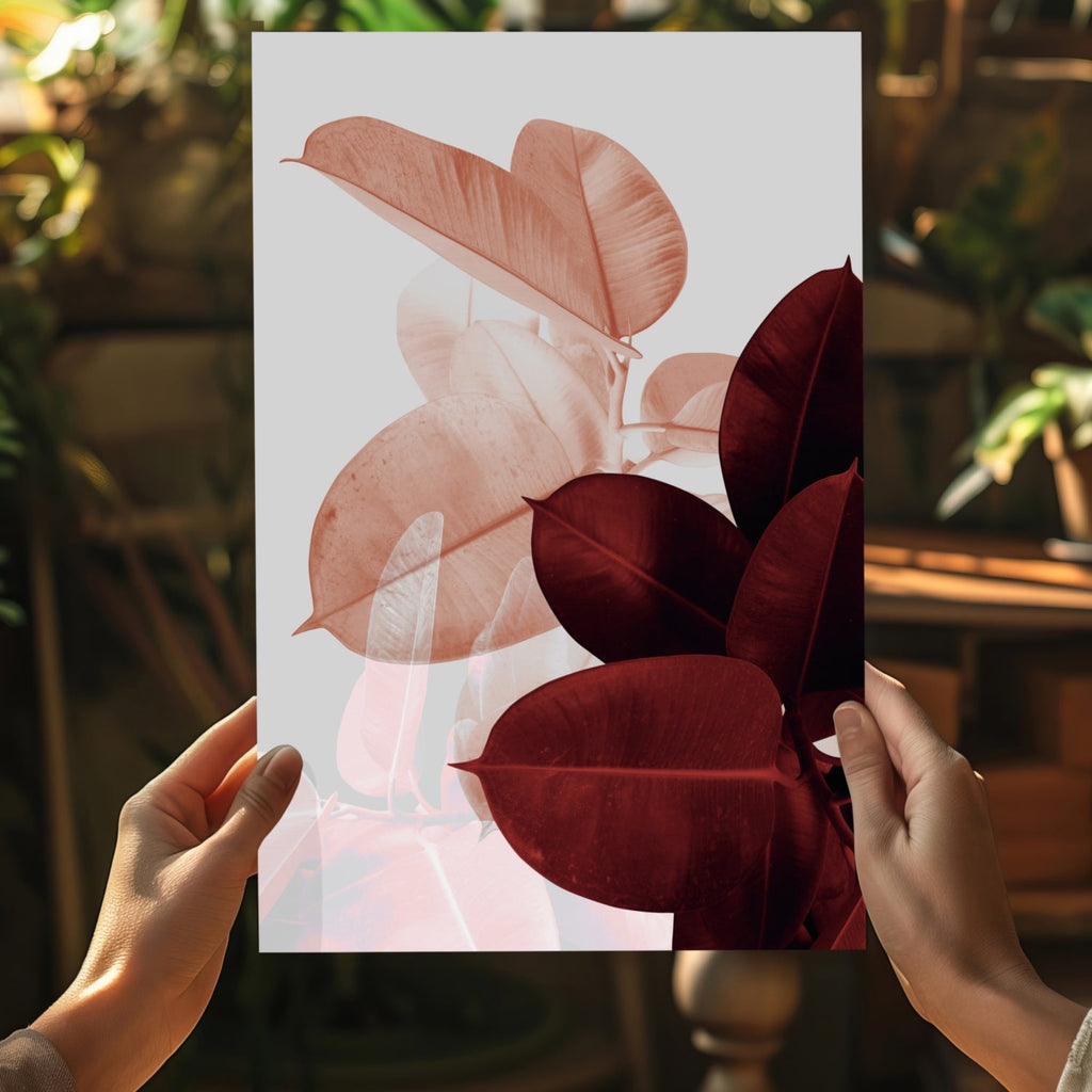 Blush and Burgundy Rubber Plant Leaves Aluminum Print
