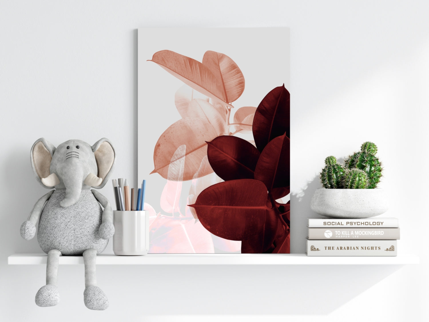Blush and Burgundy Rubber Plant Leaves Aluminum Print