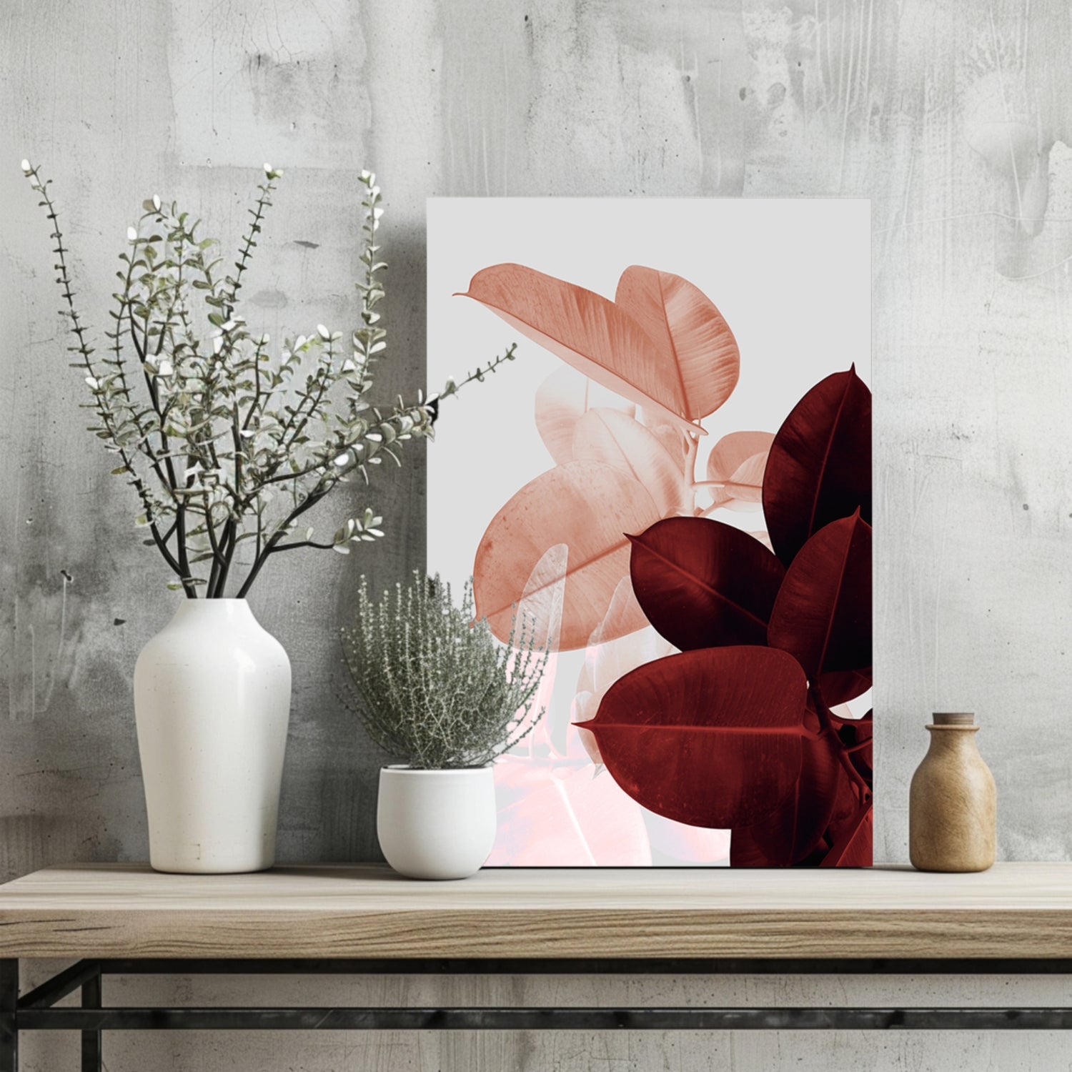 Blush and Burgundy Rubber Plant Leaves Aluminum Print