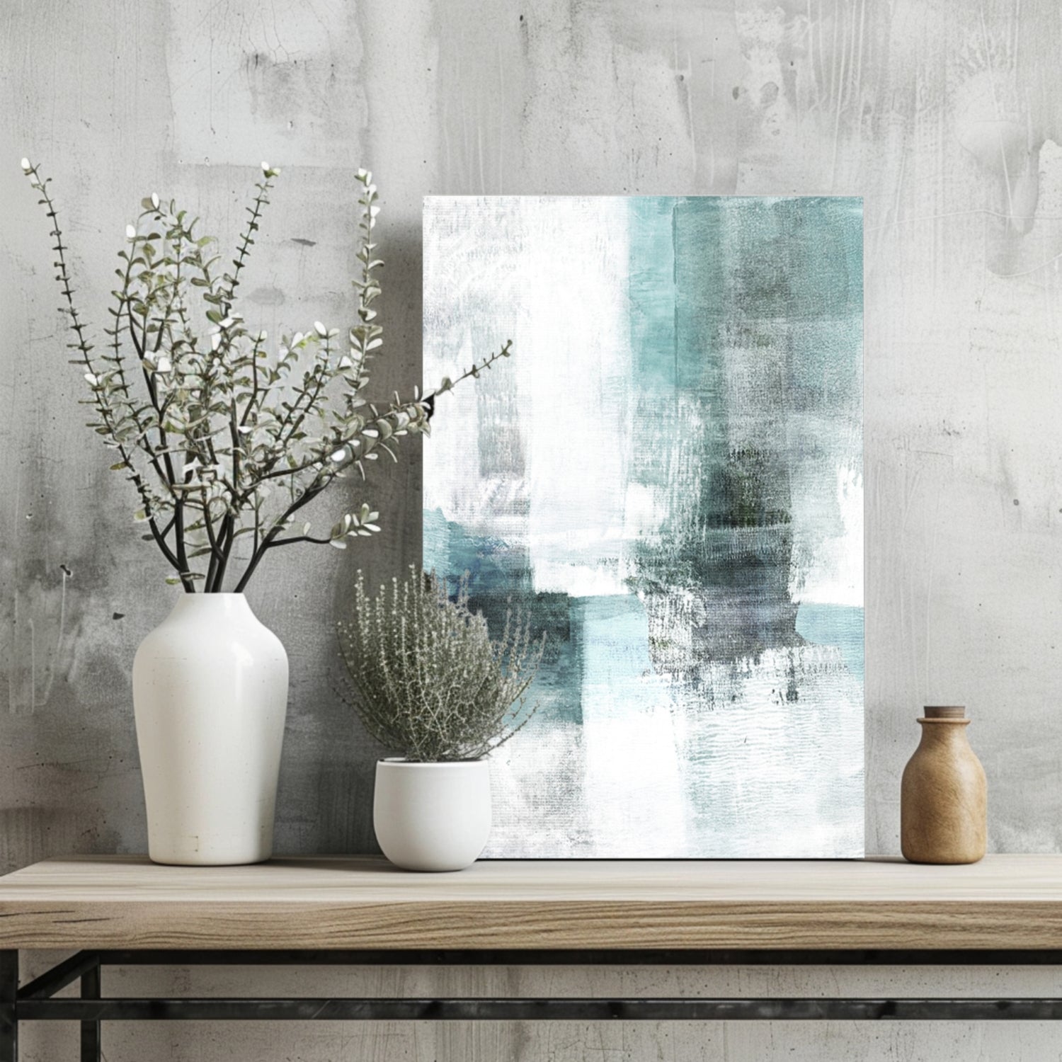 Teal White Brushstroke Aluminum Print