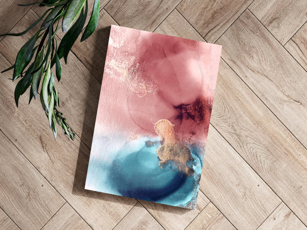 Pink Teal Gold Fluid Aluminum Print