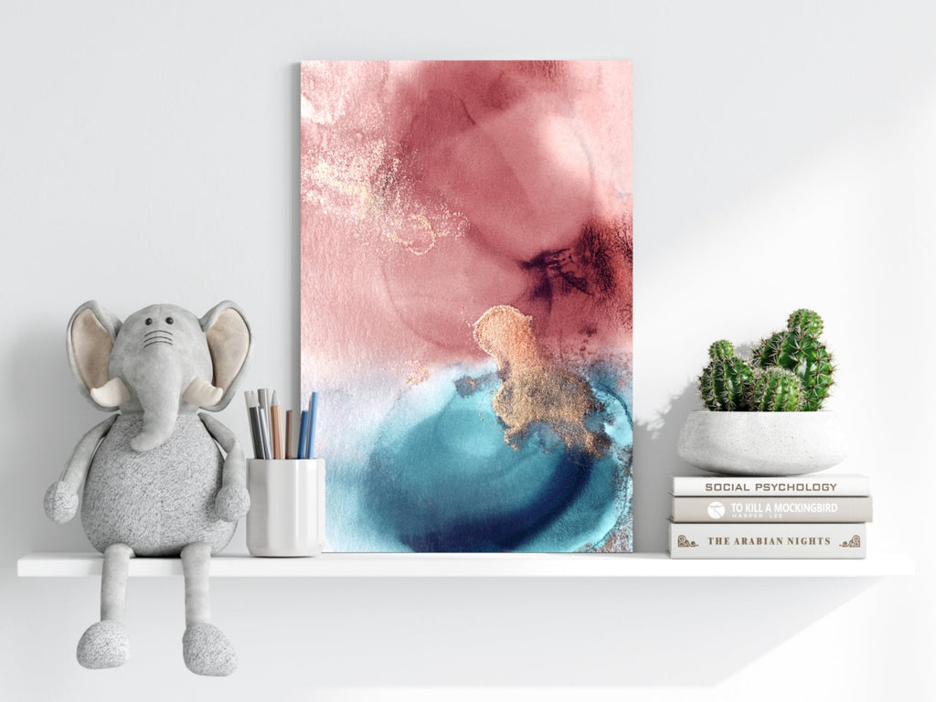 Pink Teal Gold Fluid Aluminum Print