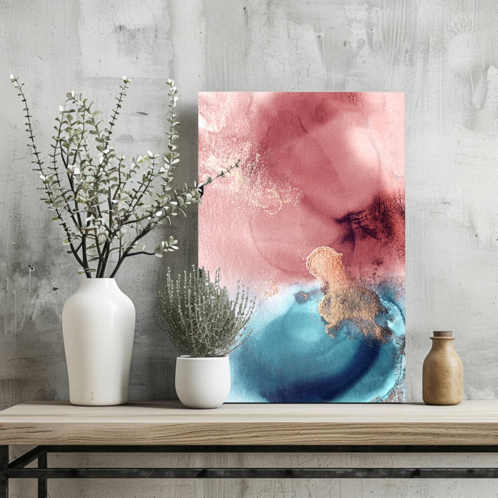 Pink Teal Gold Fluid Aluminum Print