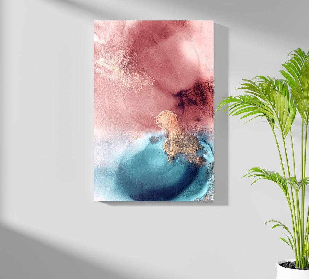 Pink Teal Gold Fluid Aluminum Print