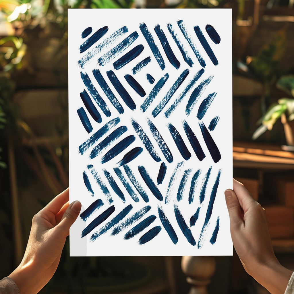 Navy Diagonal Brush Dash Pattern Aluminum Print
