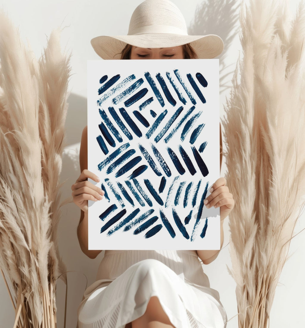 Navy Diagonal Brush Dash Pattern Aluminum Print