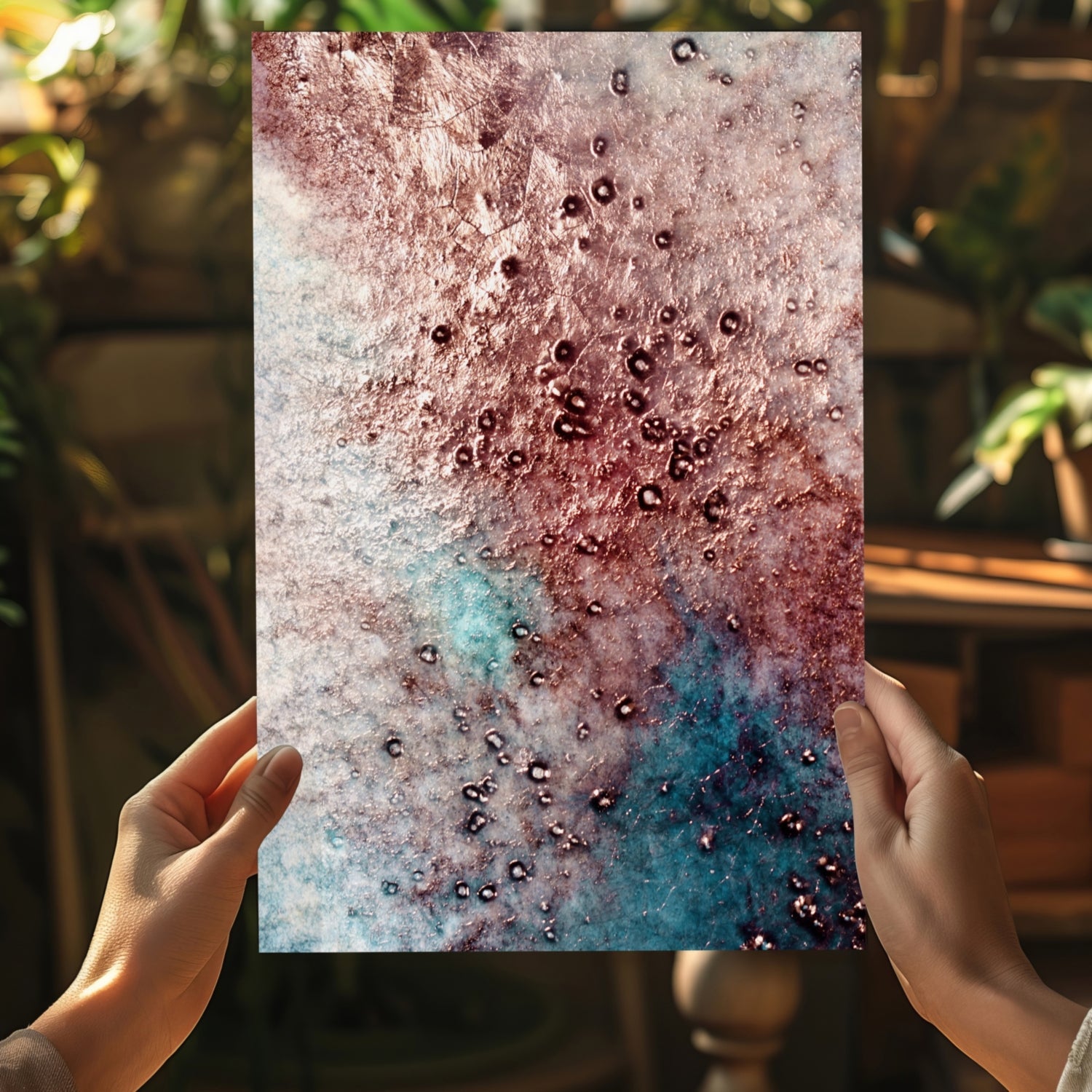 Copper Teal Droplets Aluminum Print