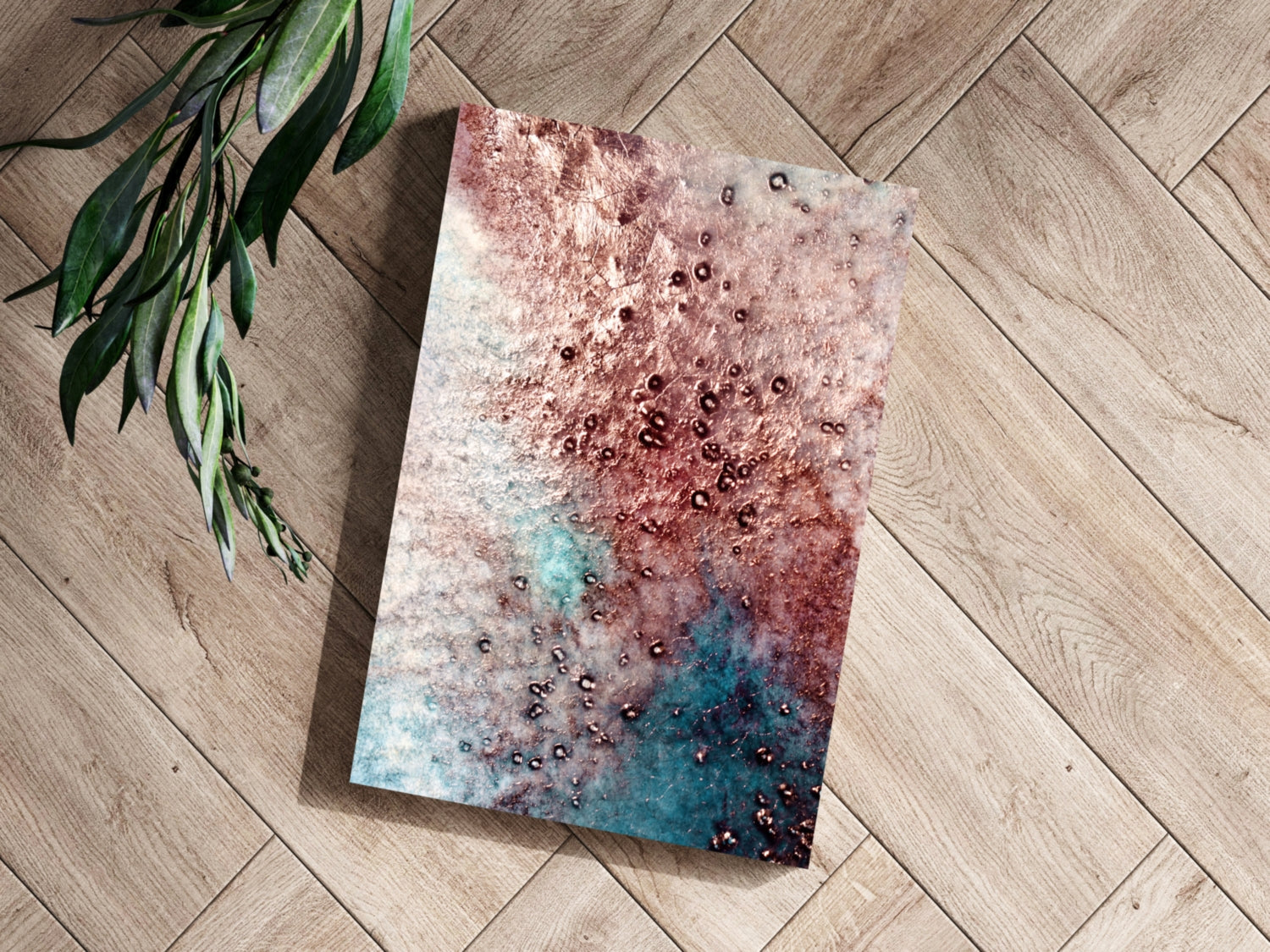 Copper Teal Droplets Aluminum Print