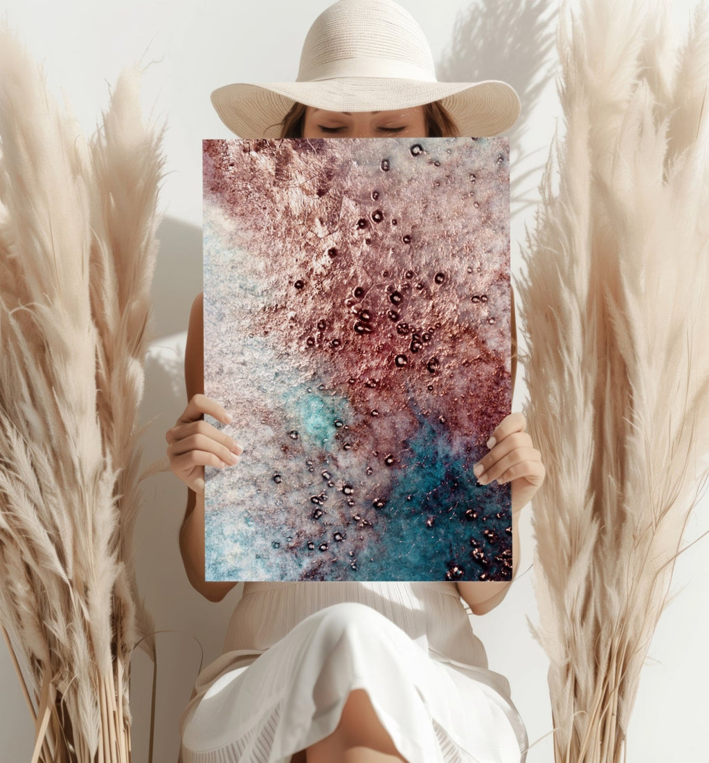 Copper Teal Droplets Aluminum Print