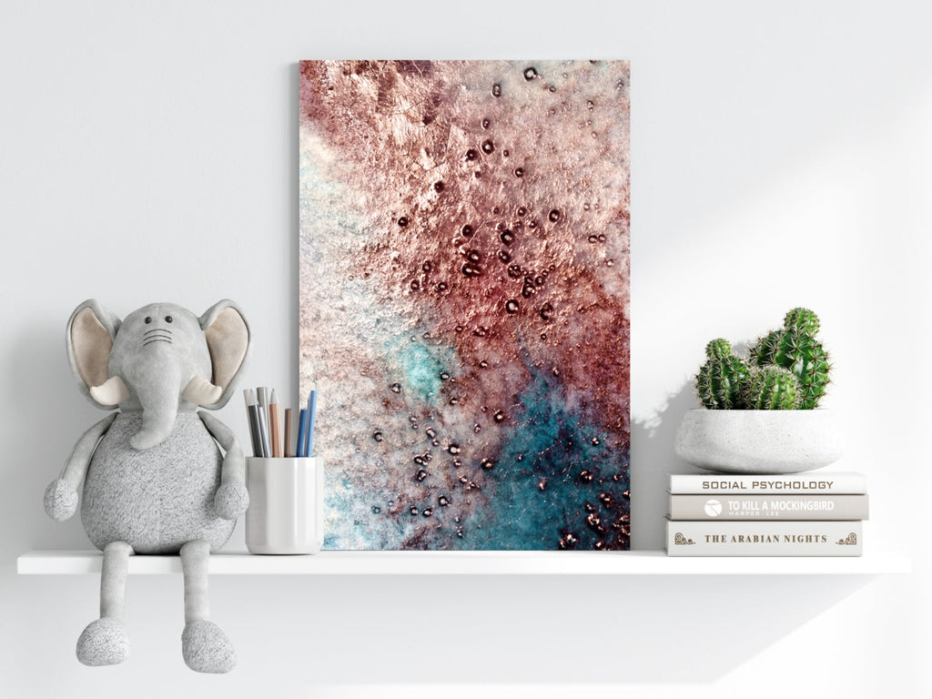 Copper Teal Droplets Aluminum Print
