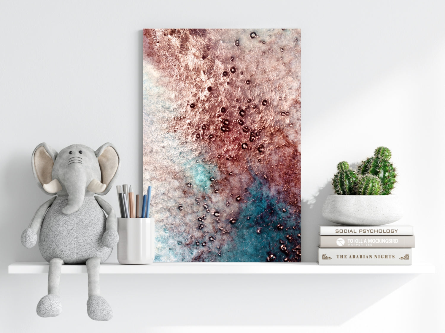 Copper Teal Droplets Aluminum Print