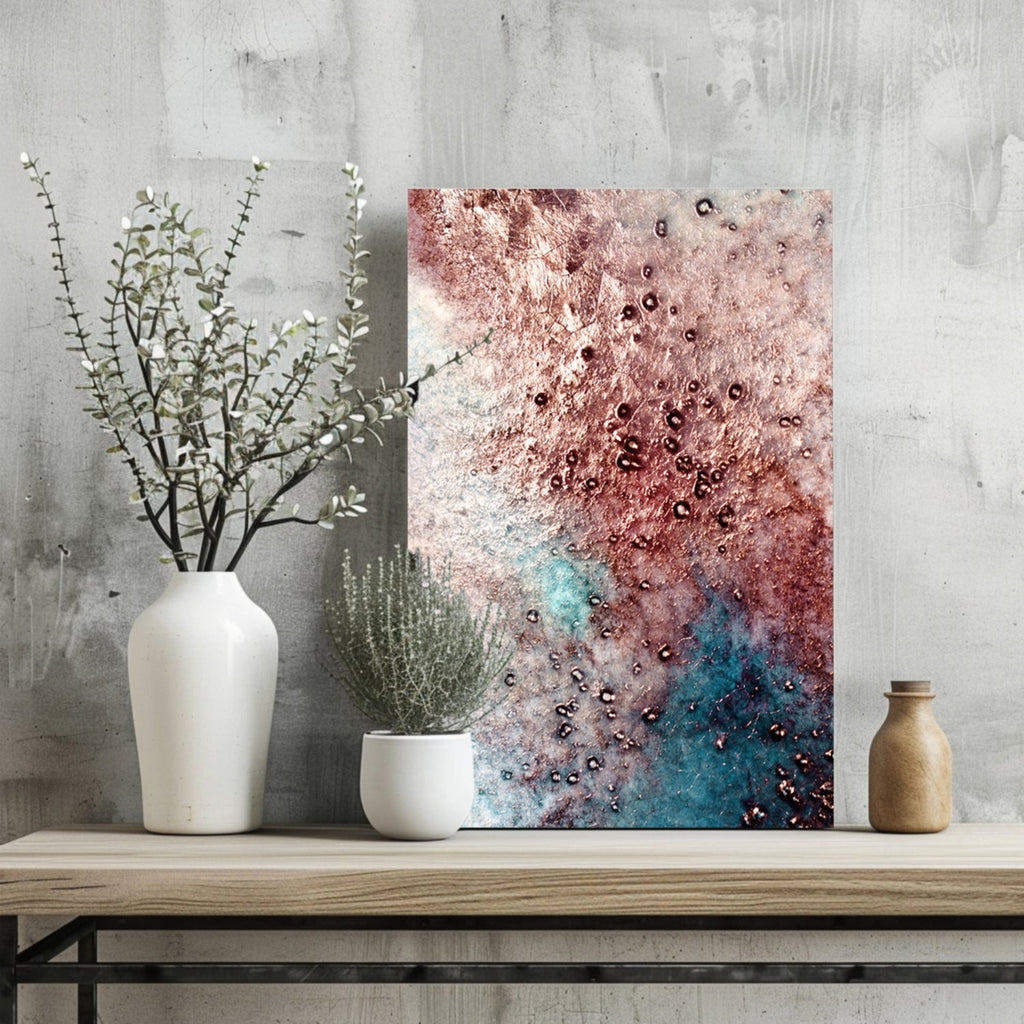 Copper Teal Droplets Aluminum Print