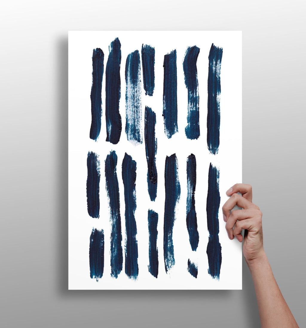 Navy Vertical Brush Stroke Rows Aluminum Print