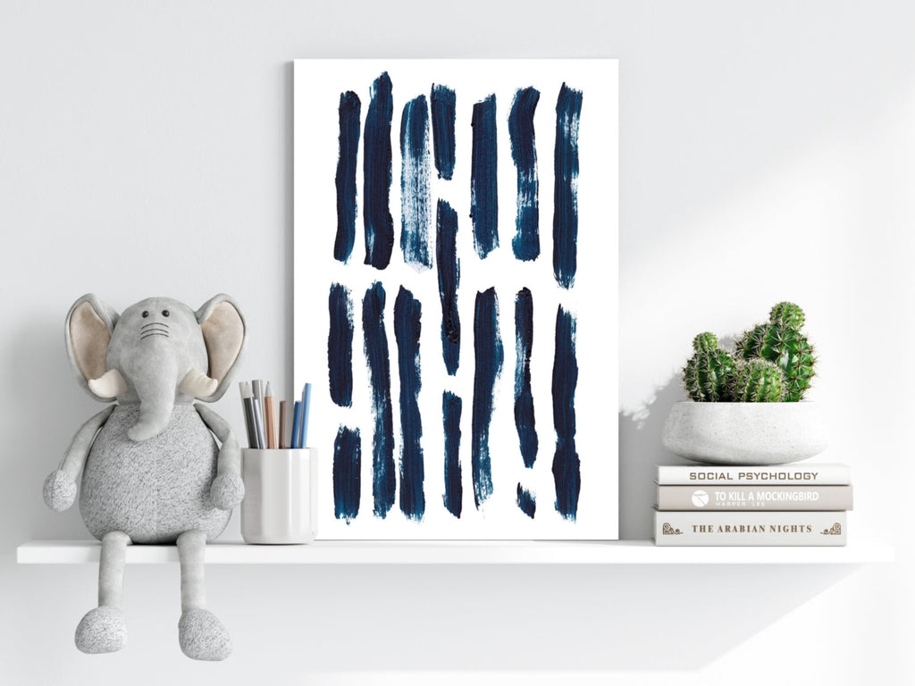 Navy Vertical Brush Stroke Rows Aluminum Print