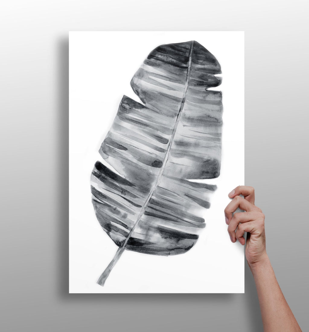 Charcoal Gray Watercolor Banana Leaf Aluminum Print