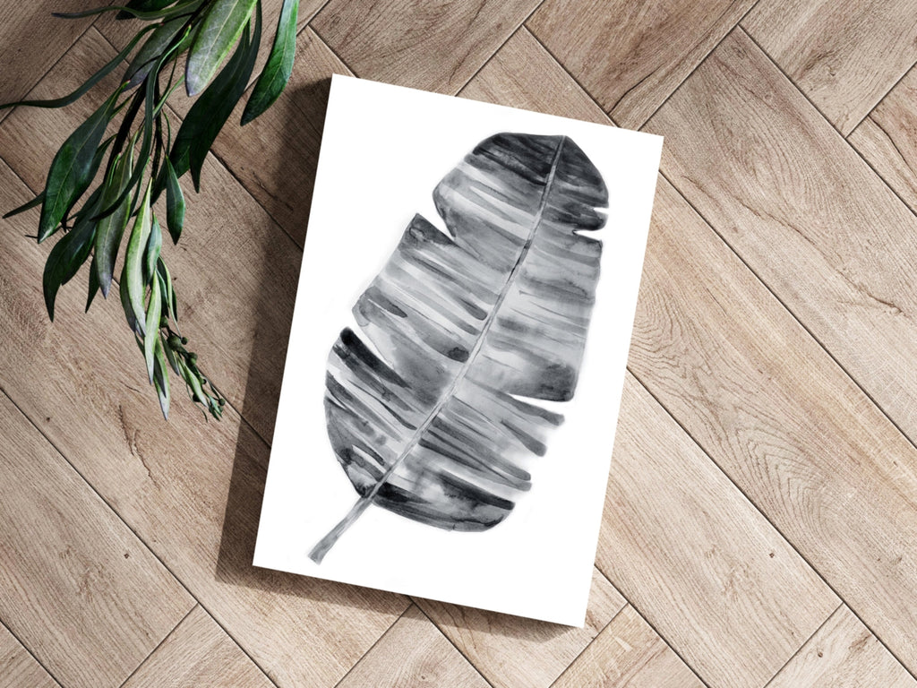 Charcoal Gray Watercolor Banana Leaf Aluminum Print