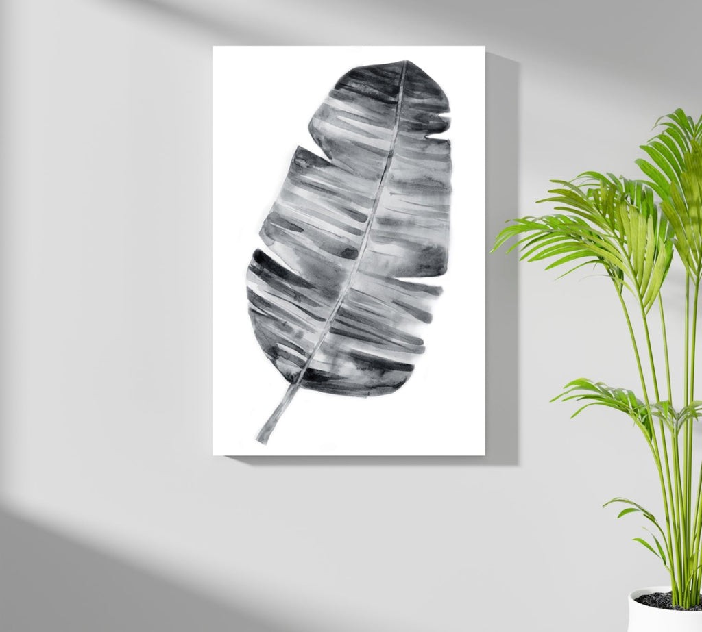 Charcoal Gray Watercolor Banana Leaf Aluminum Print