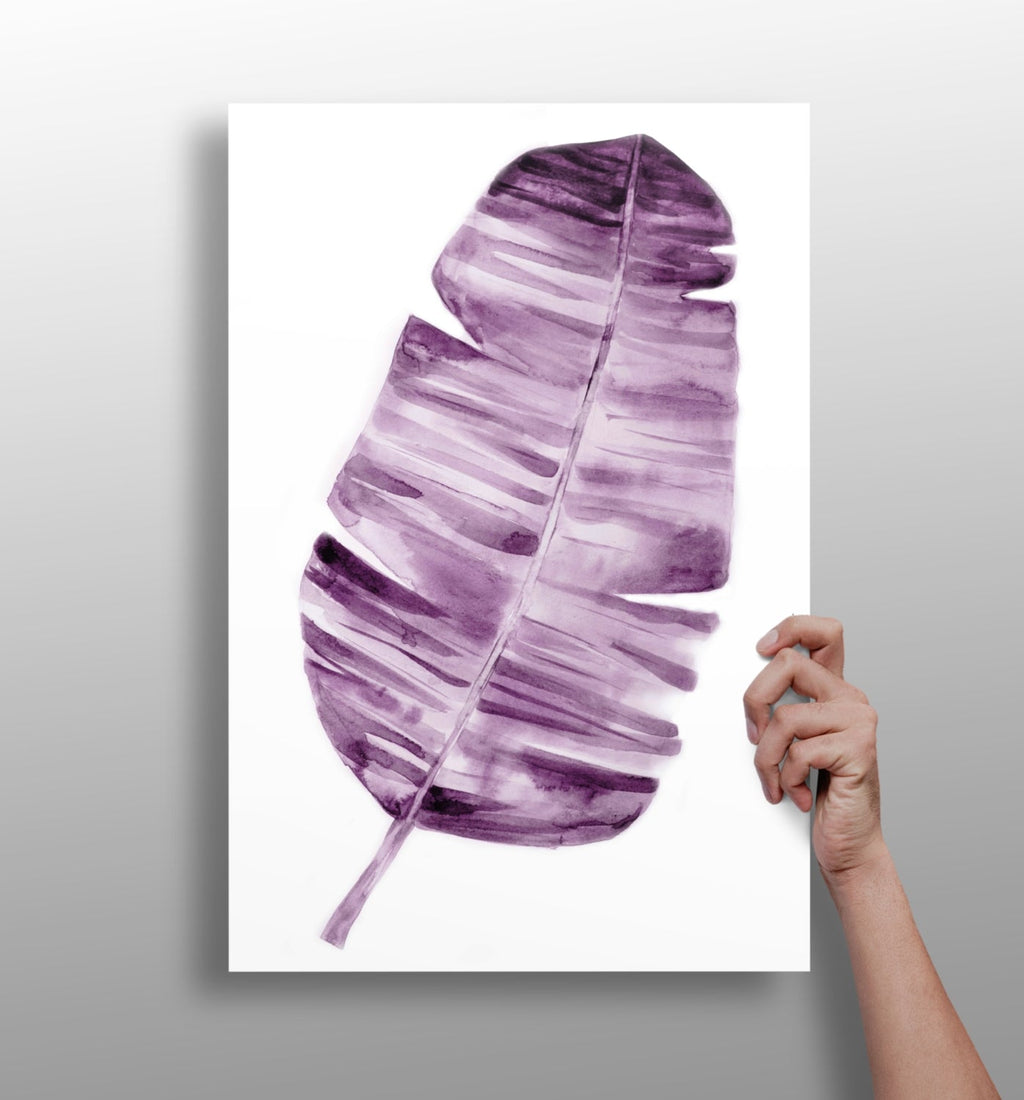 Plum Purple Watercolor Banana Leaf Aluminum Print