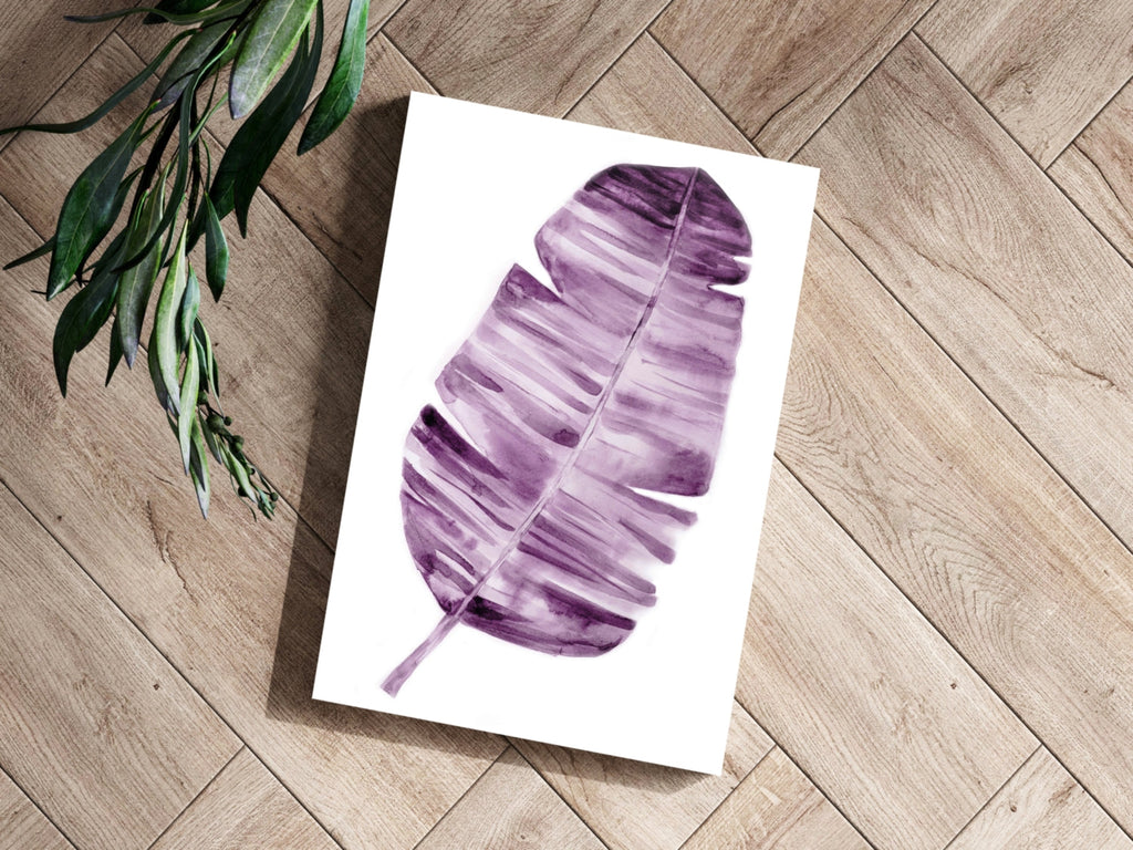Plum Purple Watercolor Banana Leaf Aluminum Print