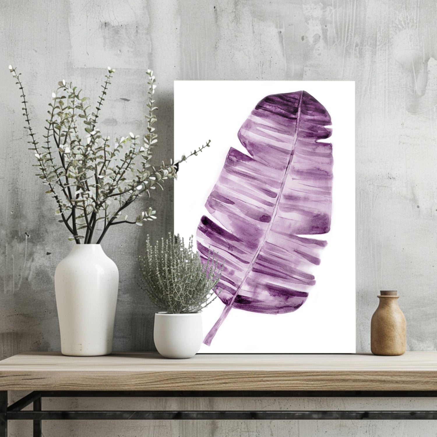 Plum Purple Watercolor Banana Leaf Aluminum Print
