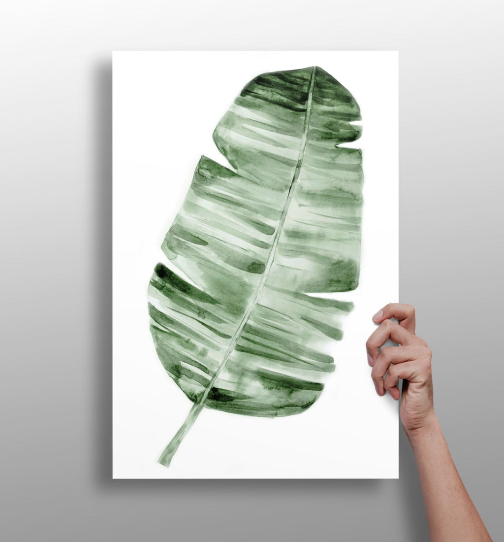 Forest Green Watercolor Banana Leaf Aluminum Print