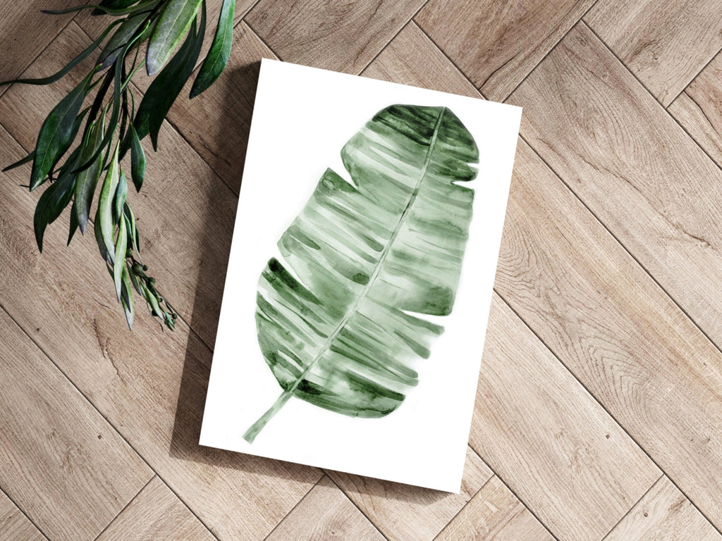 Forest Green Watercolor Banana Leaf Aluminum Print