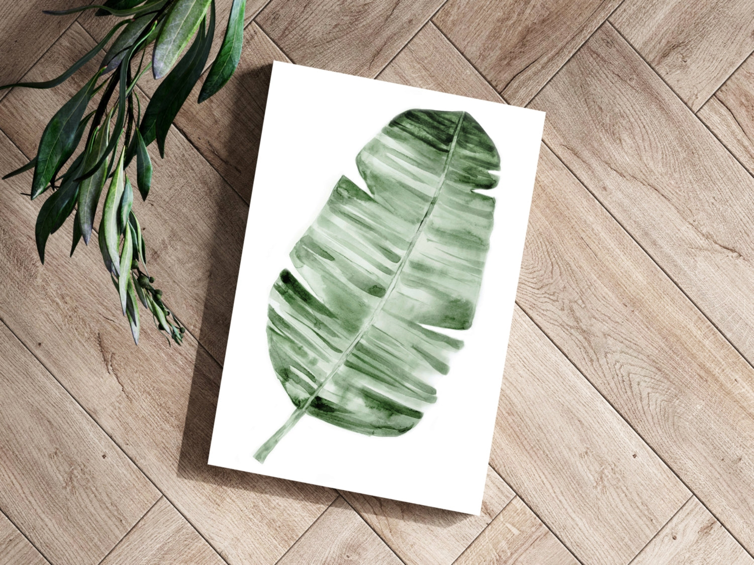 Forest Green Watercolor Banana Leaf Aluminum Print