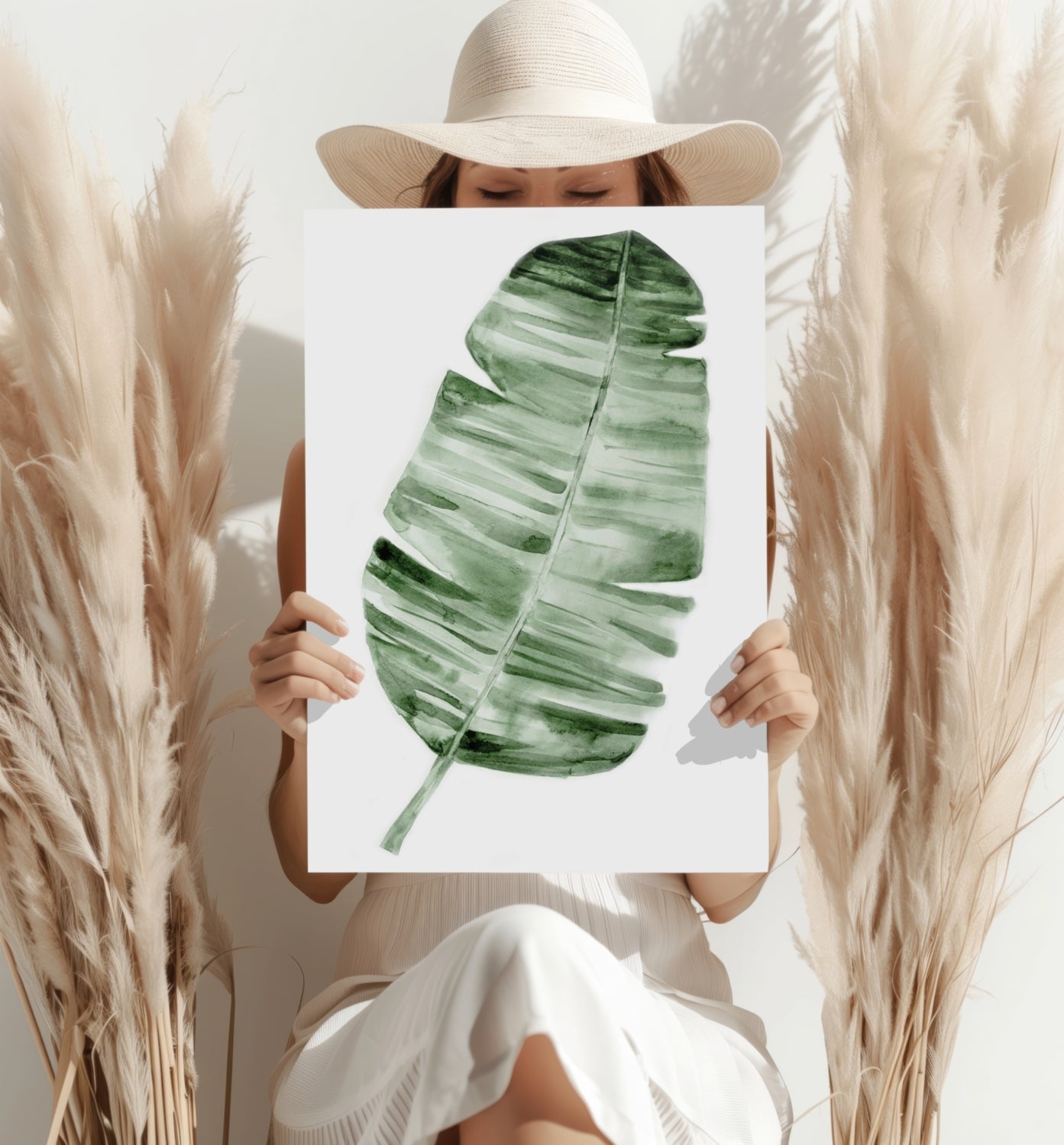 Forest Green Watercolor Banana Leaf Aluminum Print