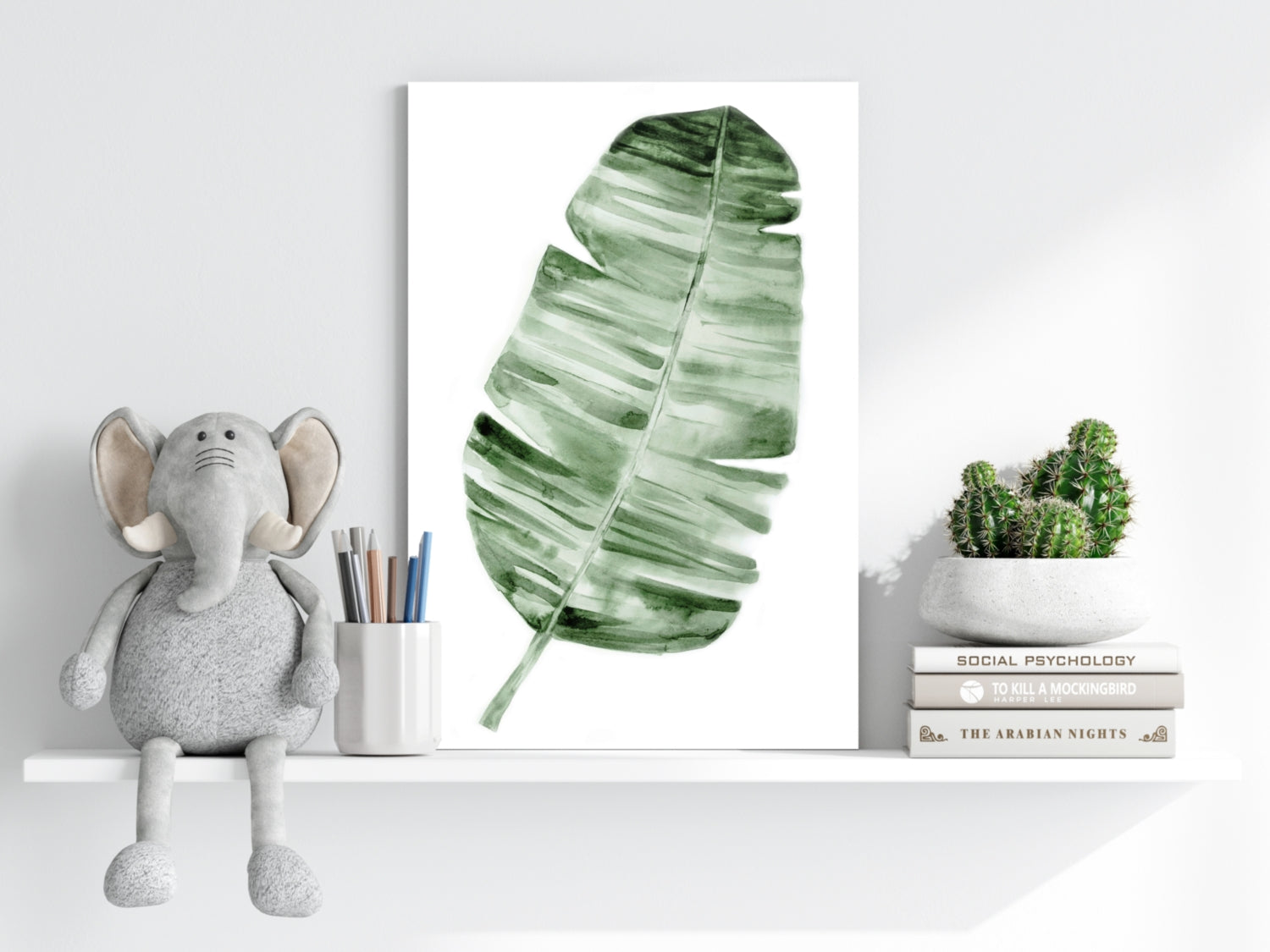 Forest Green Watercolor Banana Leaf Aluminum Print