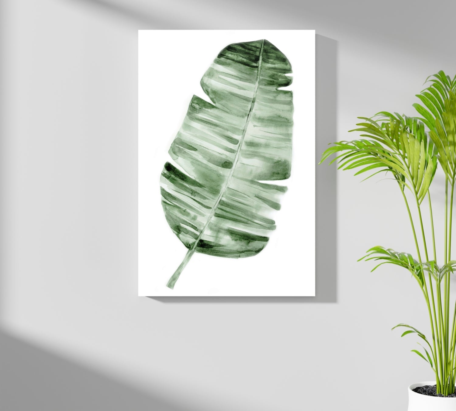 Forest Green Watercolor Banana Leaf Aluminum Print