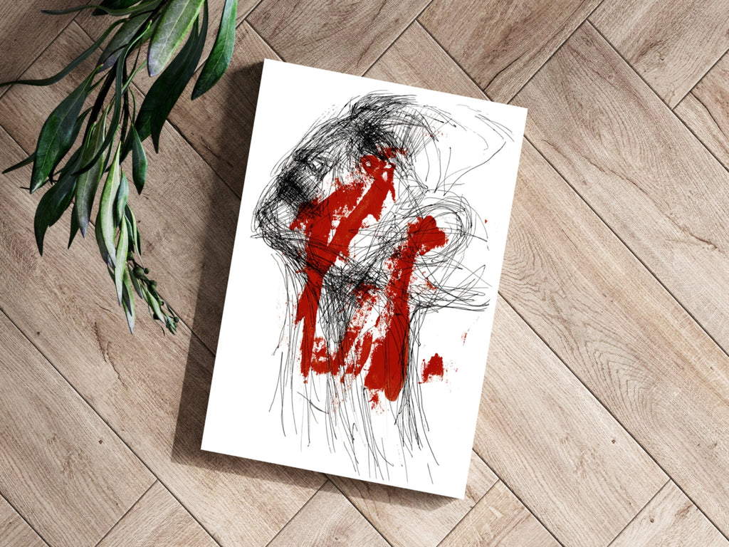 Red Paint and Black Scribble Face Aluminum Print