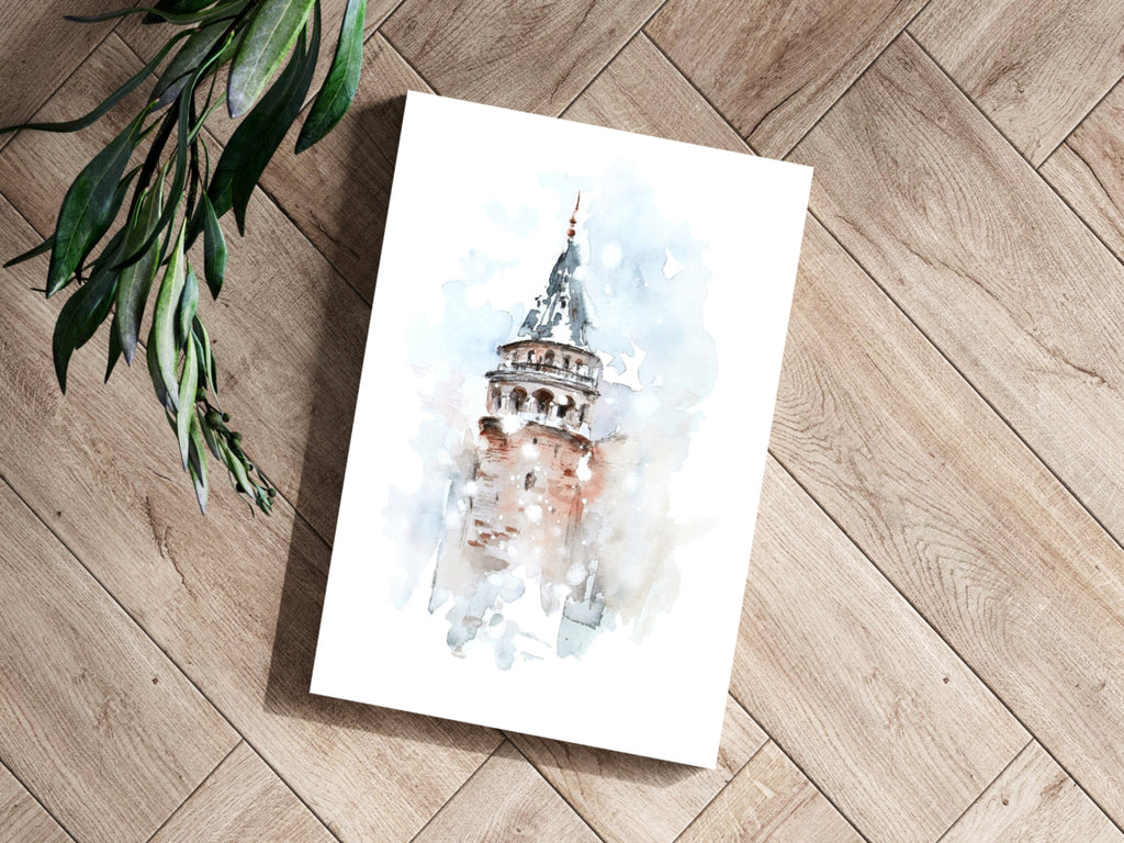 Watercolor Misty Galata Tower Aluminum Print