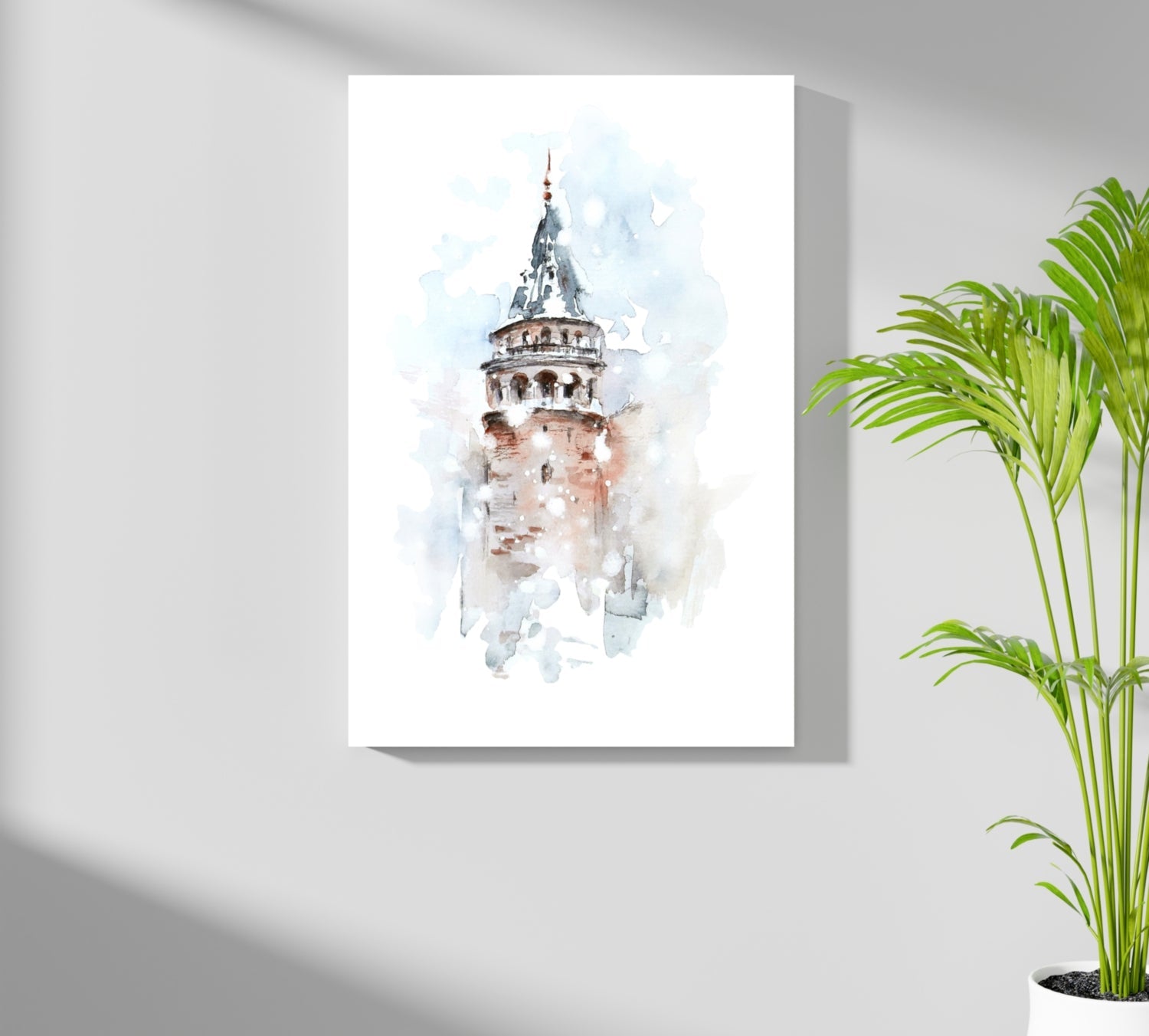 Watercolor Misty Galata Tower Aluminum Print