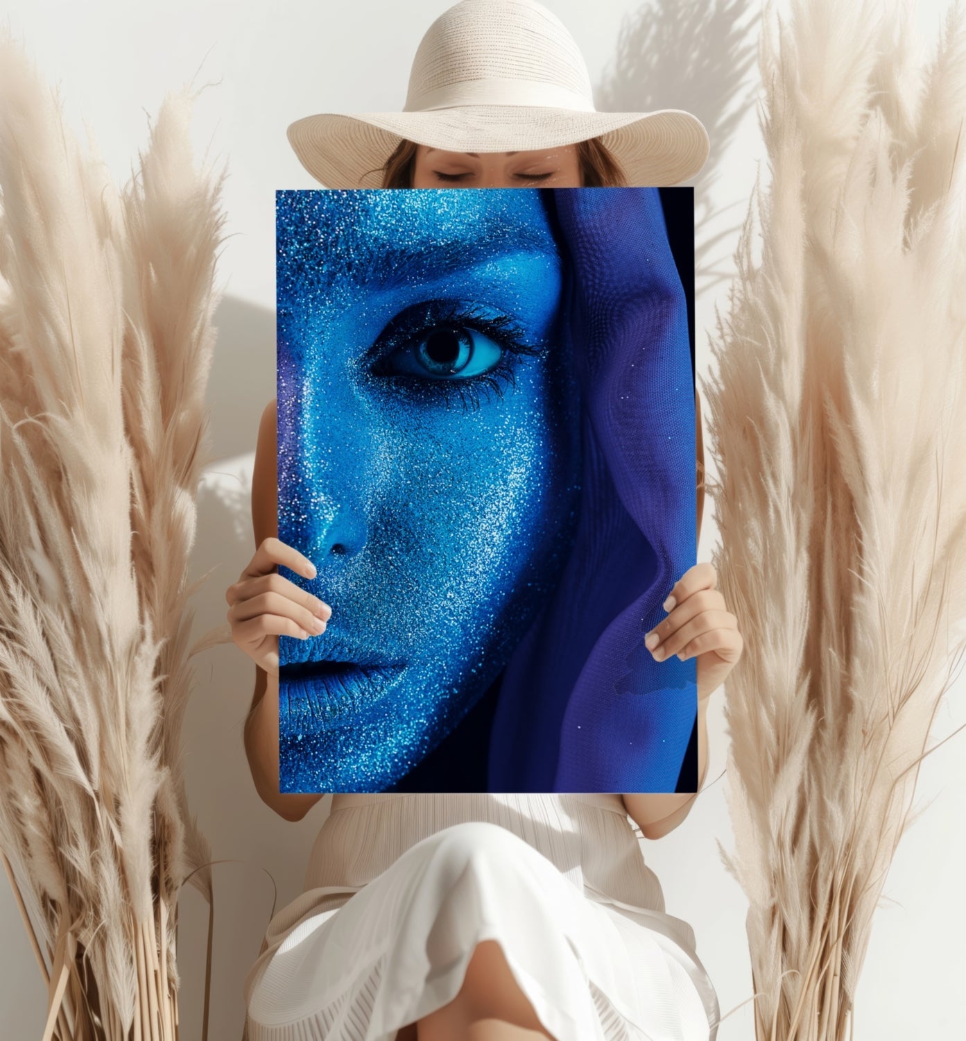 Cobalt Blue Glitter Veil Aluminum Print