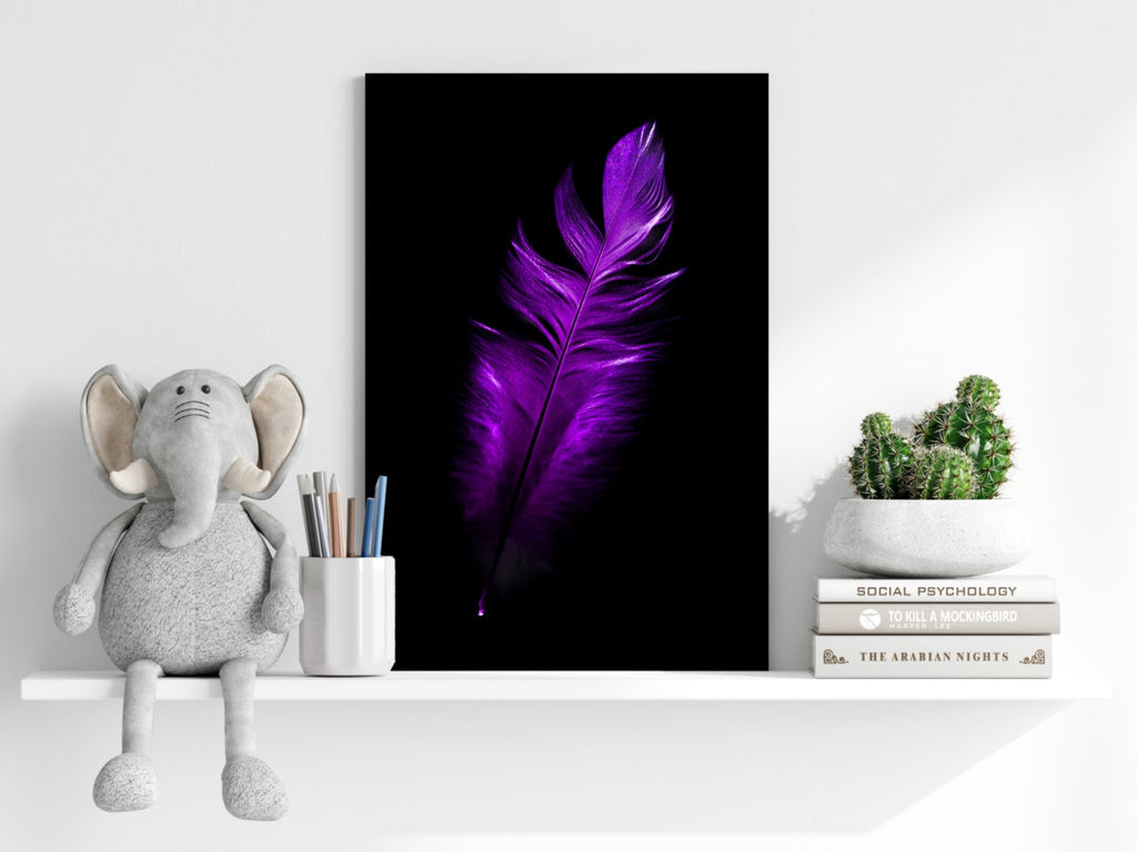 Vivid Violet Feather On Black Backdrop Aluminum Print