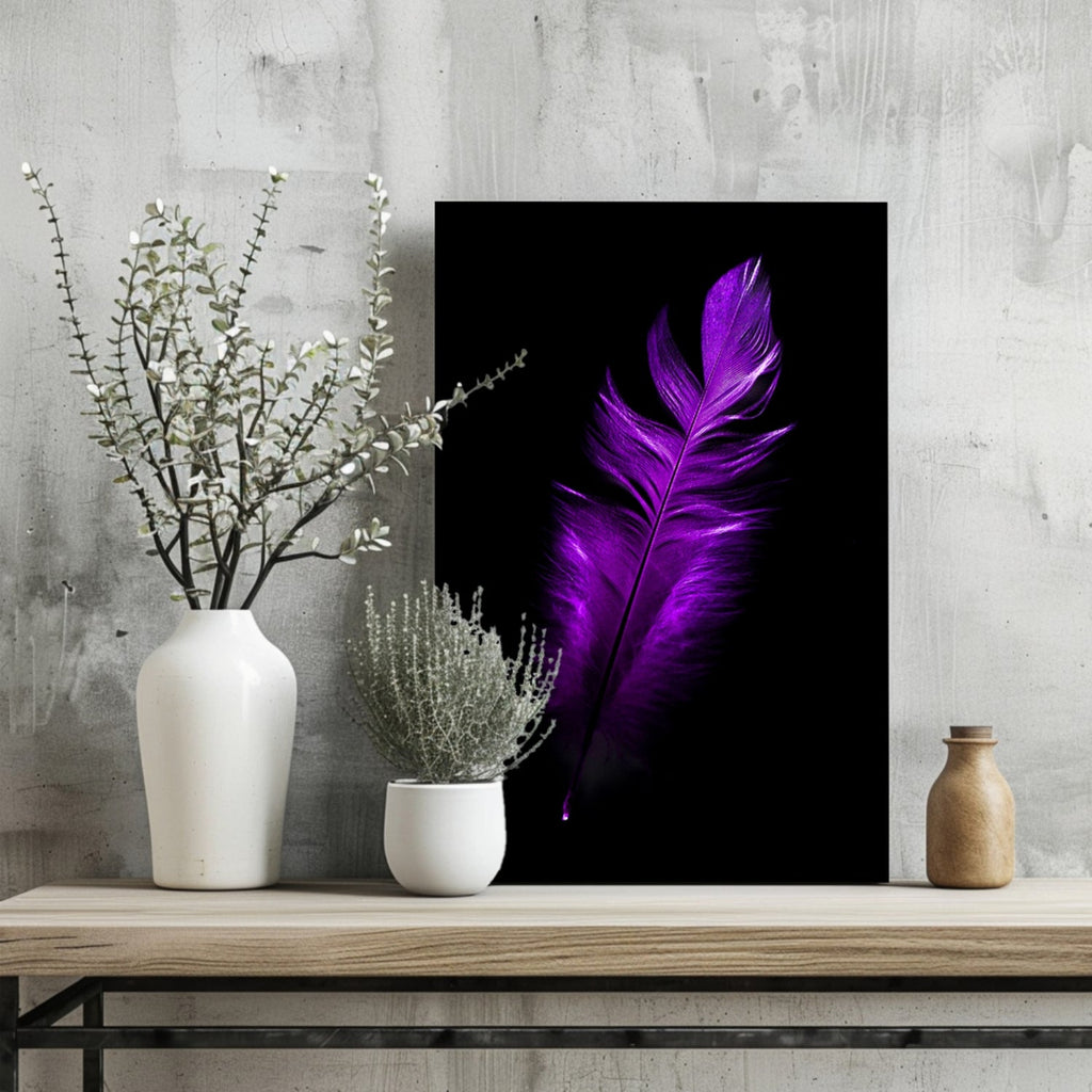 Vivid Violet Feather On Black Backdrop Aluminum Print