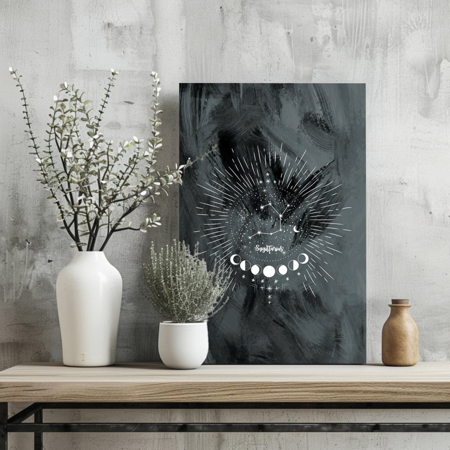 Charcoal Sagittarius Constellation Moon Aluminum Print