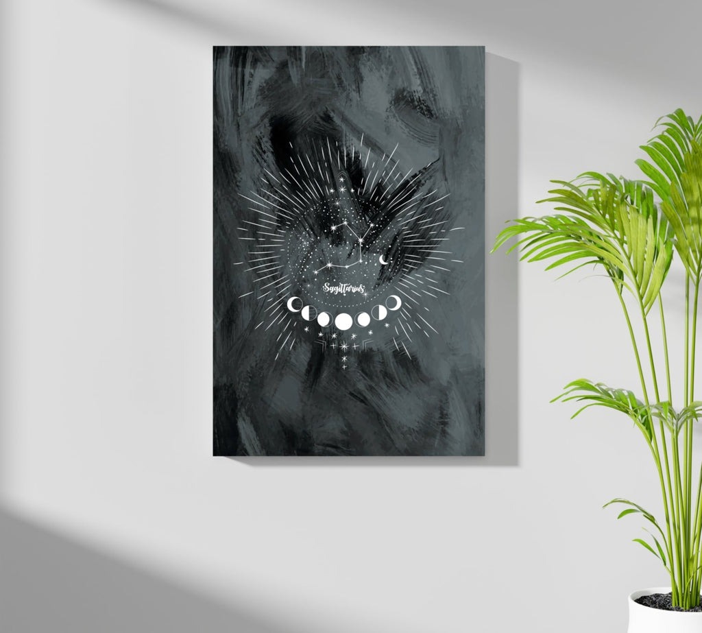 Charcoal Sagittarius Constellation Moon Aluminum Print
