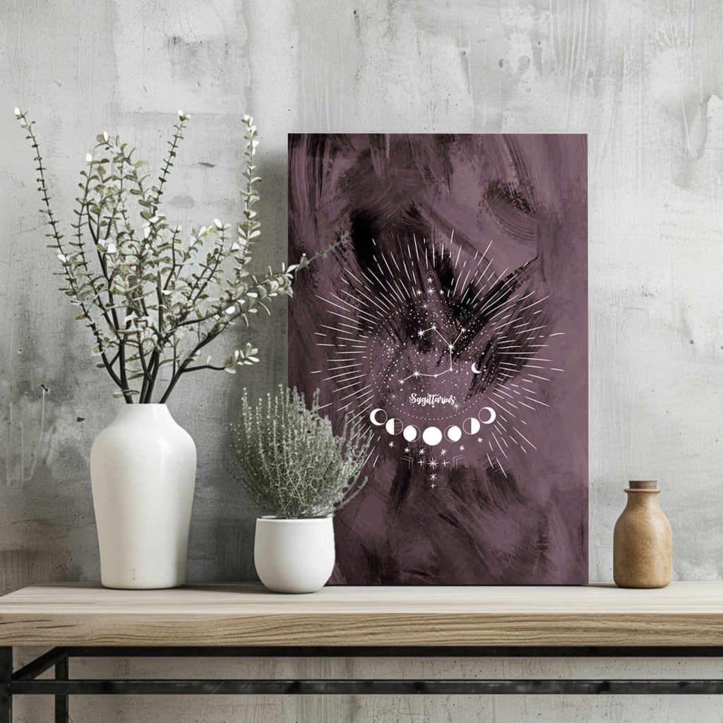 Plum Sagittarius Constellation Moon Aluminum Print